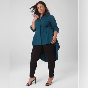 Lane Bryant NWT Plus Sz 14 Extreme Peplum Tunic Emerald Green High Low Button Up